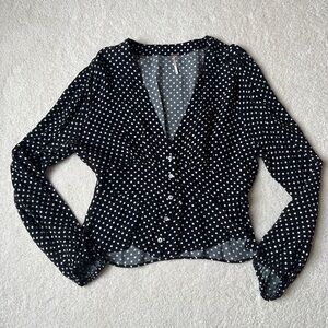 Free People Black Polka Dot Button-Front Blouse
